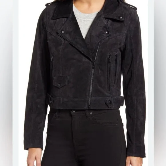 Blank NYC Women’s Suede Moto Jacket Asymmetrical Zip Soft Black Onyx Size L - Picture 1 of 14